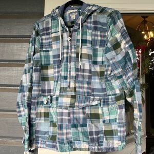 LL Bean patchwork plaid pullover 100% cotton 1/2 zip lightweight top